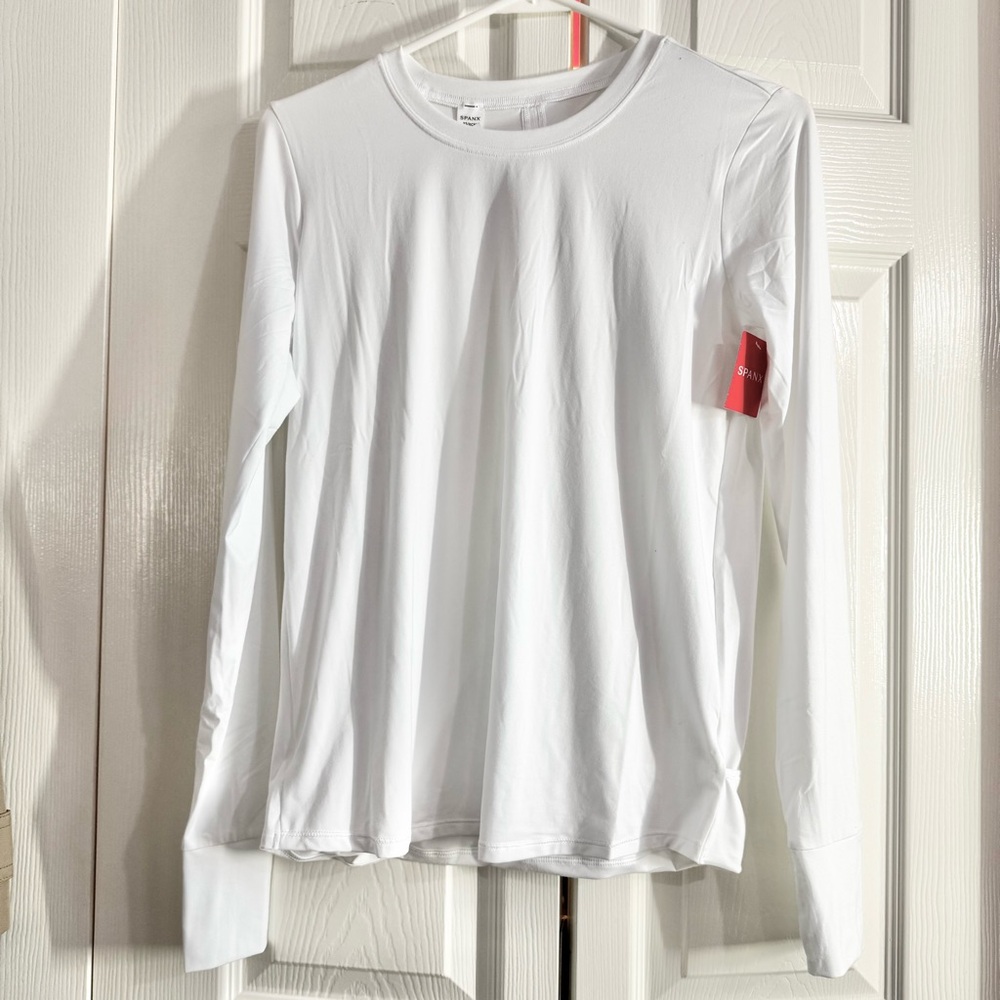 Spanx Women Butter Soft Spot Wrap Back Long Sleeve Top #50233R White Size XS NWT